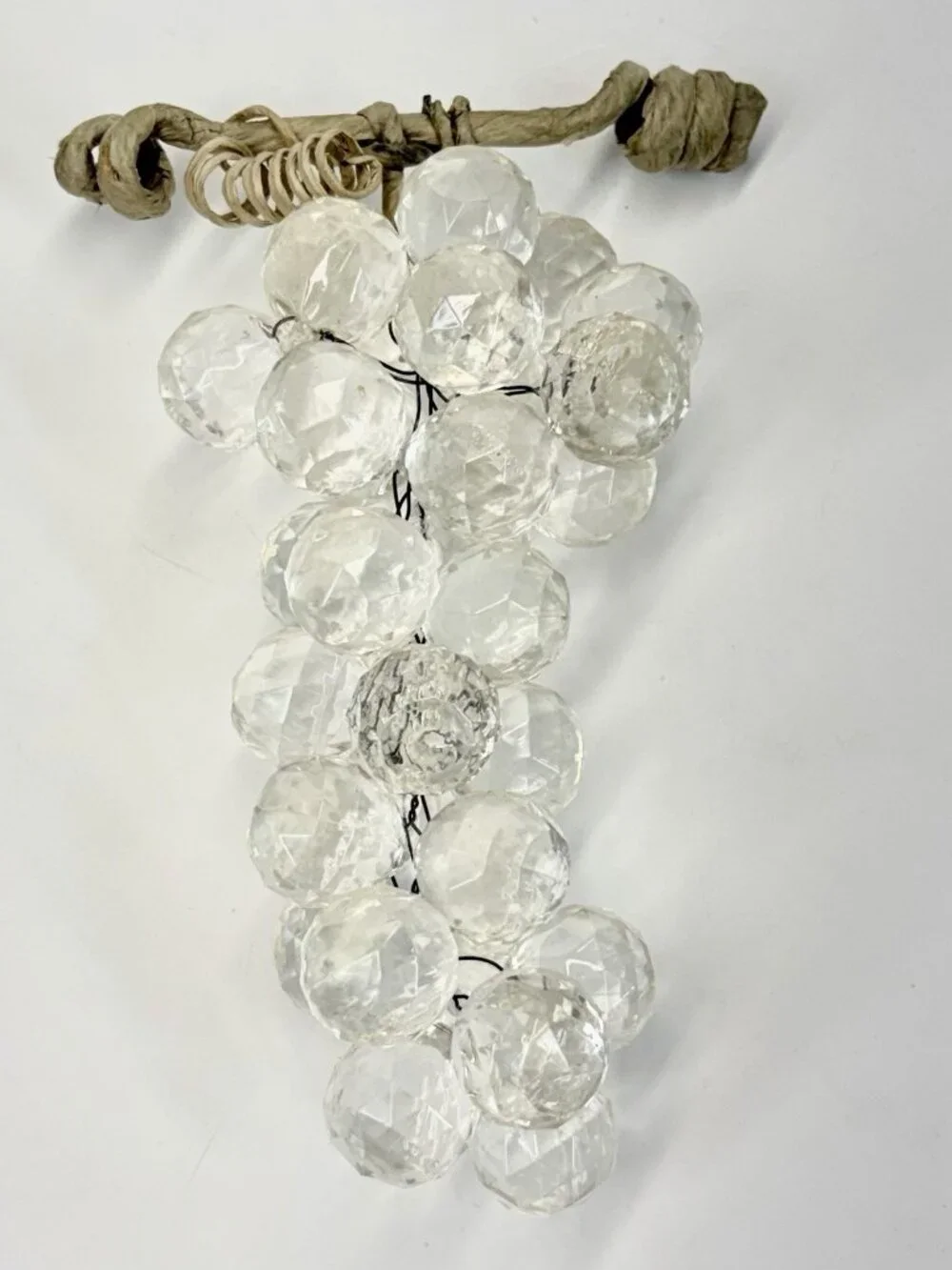 Vintage MCM Clear Faceted Lucite Acrylic Grapes Cluster With Faux Wood Stem